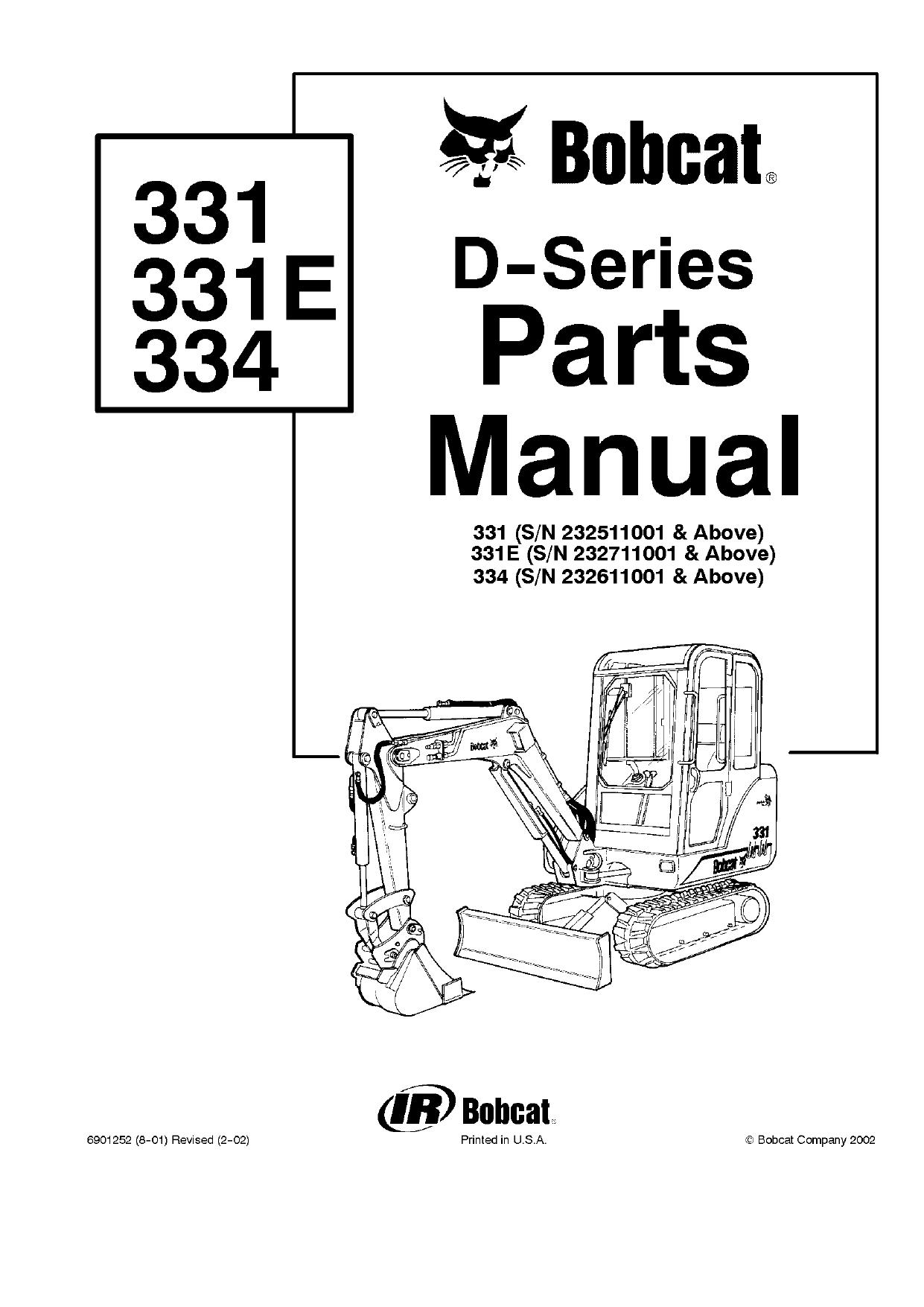 334 D Excavator parts manual Bobcat